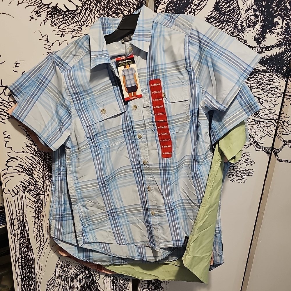 Eddie Bauer Light Blue Plaid Button Down Shirt